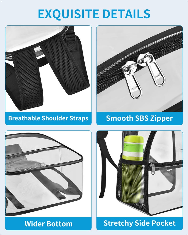 Paxiland Clear Backpack Stadium Approved 12Ã—12Ã—6 with Reinforced and Wider Shoulder Straps, Small Clear Bag for Schools, Concerts, Work, Festivals and Sporting Events - Black - Image 5